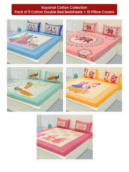 Picture of Ethnic Rajasthani Printed Cotton Collection Pack of 5 Double Size Bedsheet with 10 Pillow Covers